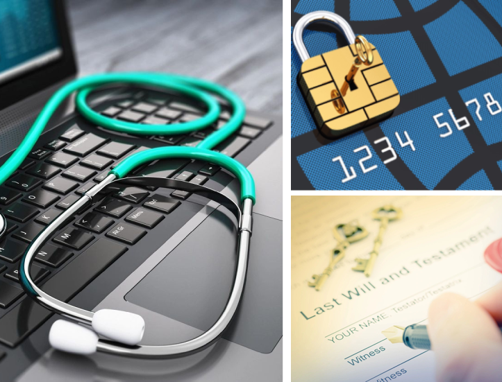 A laptop, stethoscope and credit card on top of a table.